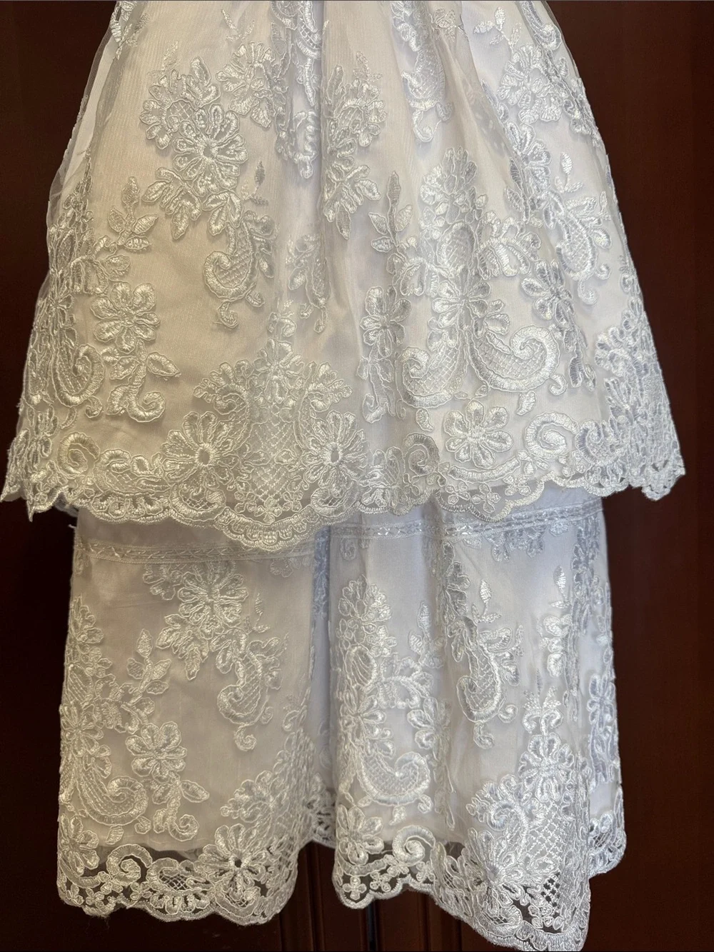 White Lace Embroidered Girls Formal Full Length Dress Party Wedding Birthday